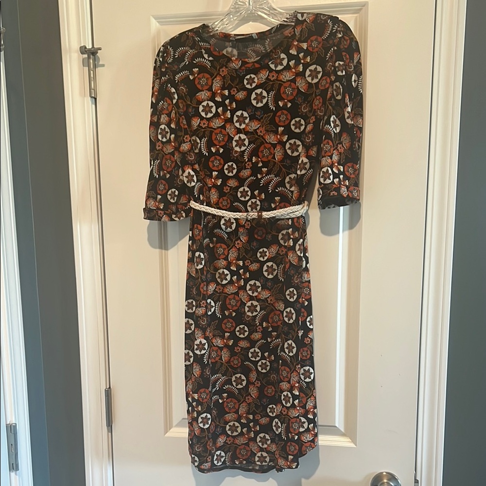 Donna Morgan Floral Black and Orange Midi Dress